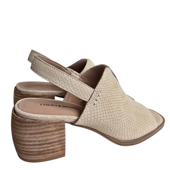 Block Heel Slingback Mule Lucky Brand Jaila Size 9 Sandals Beige Leather Reptile - Picture 7 of 12